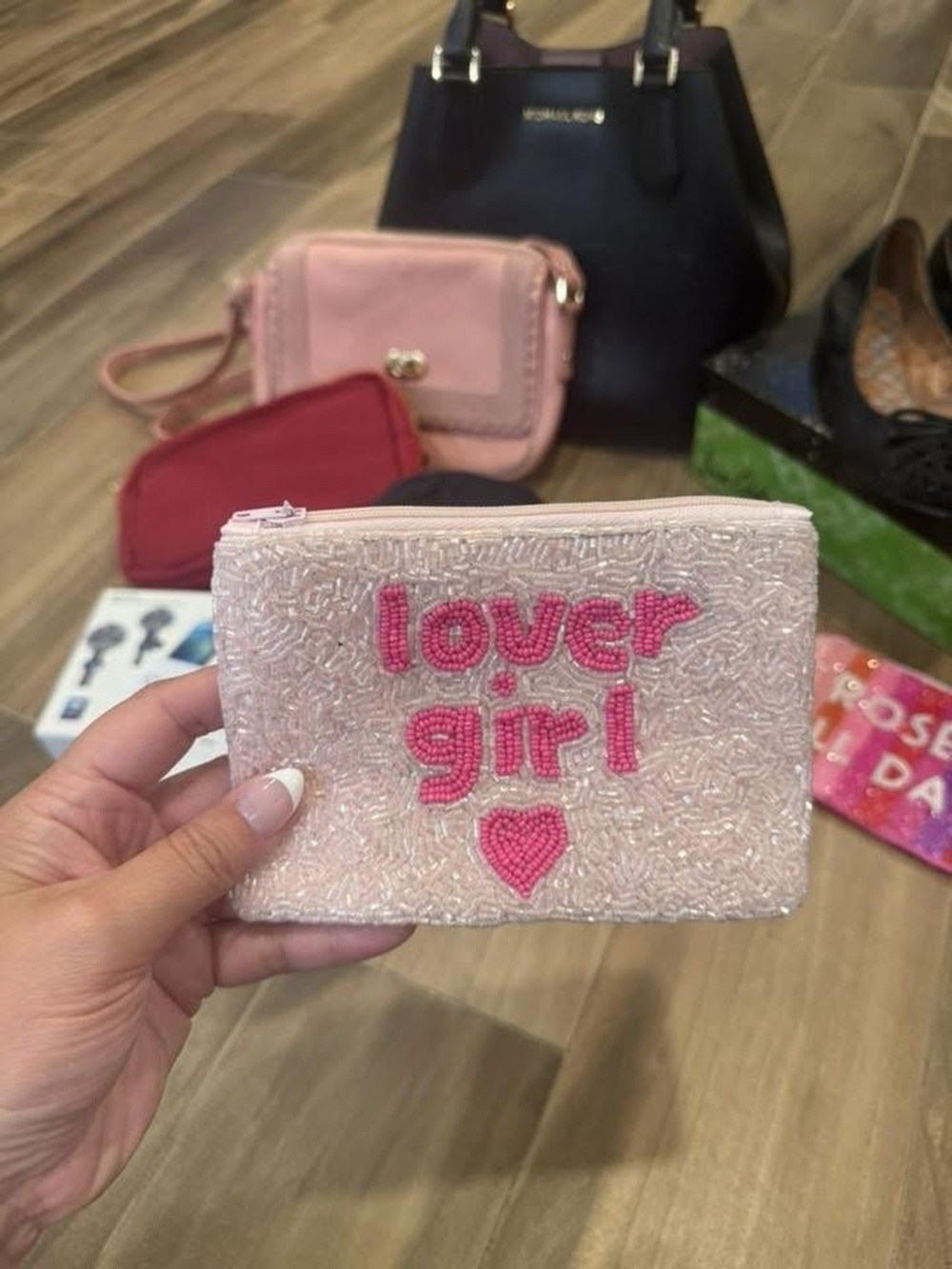 Love Girl Pink Beaded Coin Purse